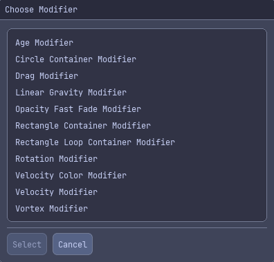 Choose modifier popup