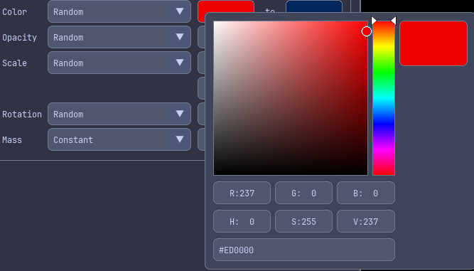 Color picker showing HSL sliders and color preview