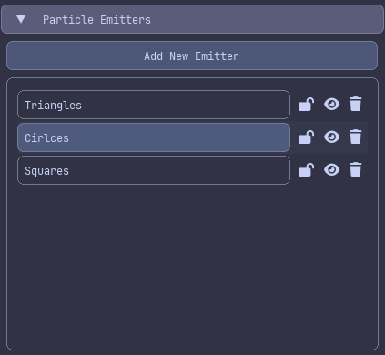 Emitter list showing multiple emitters