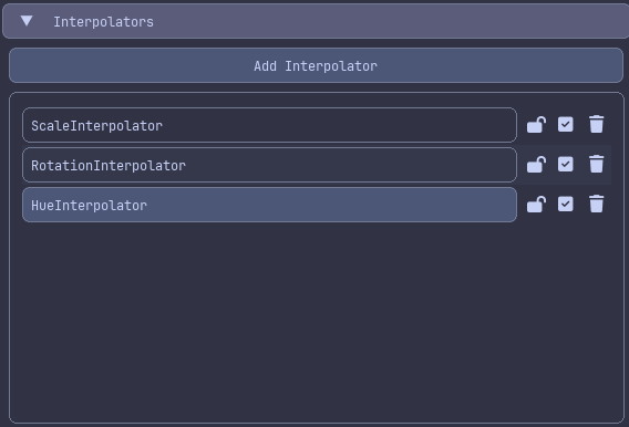 Interpolator list showing multiple interpolators