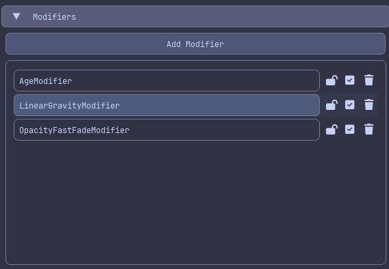 Modifier list showing multiple modifiers