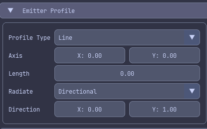 Example of profile properties for the Line profile showing the axis, length, radiate, and direction properties