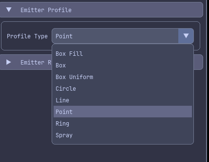 Profile selection dropdown showing available emission profiles